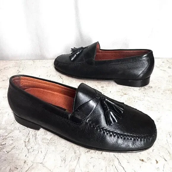 Johnston Murphy Shoes Mens 11 M Black Leather Loafers Tassels Office Date Night - Picture 7 of 12
